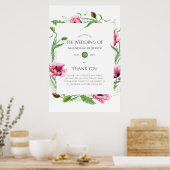 Poster Mariage de pépins rose aquarelle Bienvenue (Cuisine)