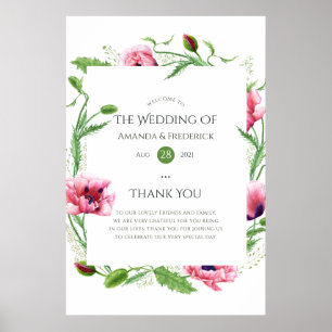 Poster Mariage de pépins rose aquarelle Bienvenue