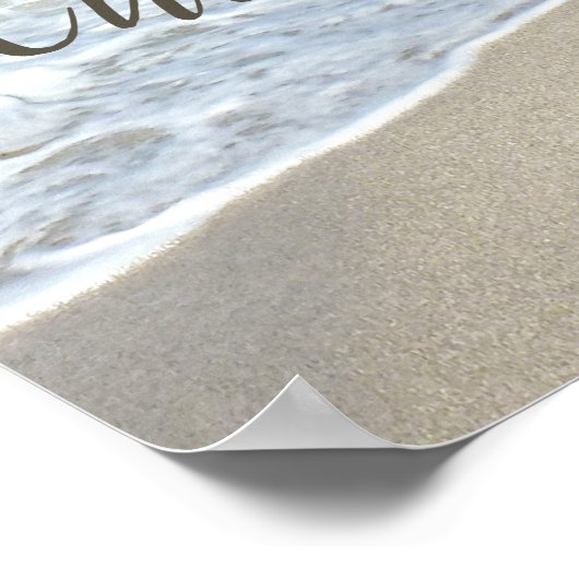 Poster Mariage de plage Coeurs Monogrammes dans le sable (Coin)