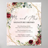 Poster Mariage de roses rouges m. et mme signature signe (Devant)