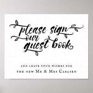 Poster Mariage de script de brosse S'il vous plaît signer