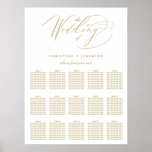 Poster Mariage de script élégant en or blanc moderne assi (Devant)