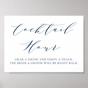 Poster Mariage de script minimaliste bleu marine Cocktail
