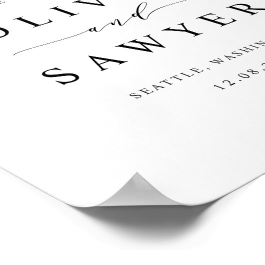 Poster Mariage de script minimaliste noir (Coin)