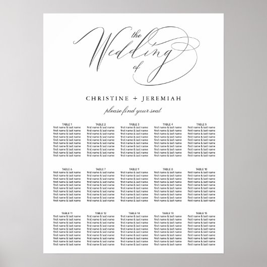 Poster Mariage de script moderne noir blanc élégant Siège (Devant)