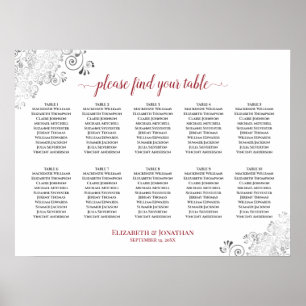 Poster Mariage de table 10 encadré blanc et rouge
