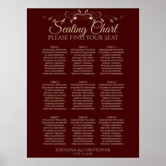 Poster Mariage de table Auburn Brown & Gold 9 (Devant)