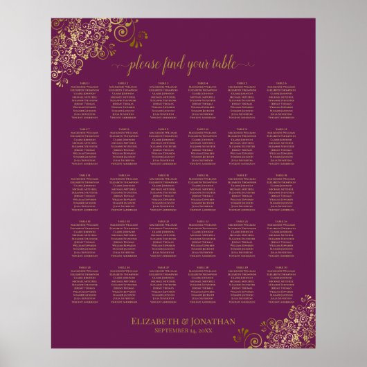 Poster Mariage de table Gold 30 Cassis violet Cassis (Devant)