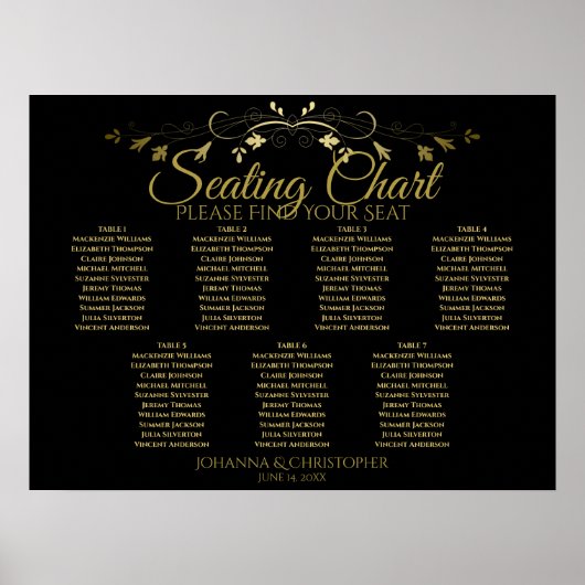 Poster Mariage de table Gold & Black Elegant 7 (Devant)