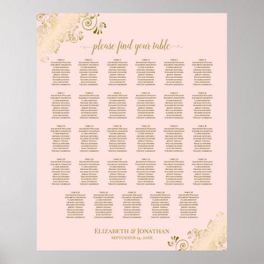 Poster Mariage de table Gold & Blush Pink 29 (Devant)