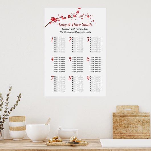Poster Mariage de table rouge Plan d'assise (Cuisine)