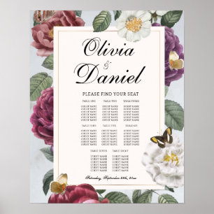 Poster Mariage de table Siège 8 Fleur papillon fleuri