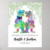 Poster Mariage de Thème Dinosaure Coloré Bienvenue (Devant)