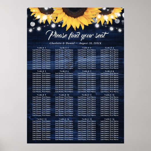 Poster Mariage de tournesol bleu de la Marine Graphique 1 (Devant)