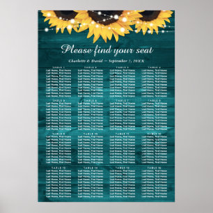 Poster Mariage de tournesol turquoise Plan de table 16
