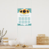 Poster Mariage de tournesol Turquoise rustique Graphique (Cuisine)