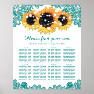 Poster Mariage de tournesol Turquoise rustique Graphique 