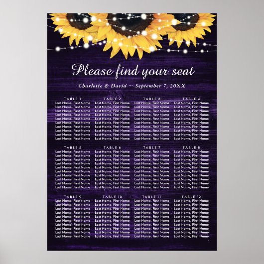 Poster Mariage de tournesol violet rustique Graphique 12 (Devant)