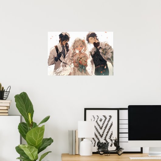 Poster Mariage de triade polyamorte Anime MFM (Bureau à domicile)