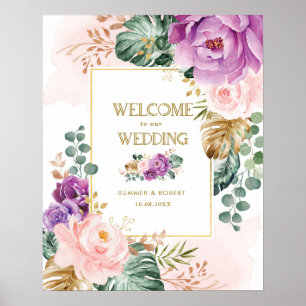 Poster Mariage de verdure florale tropicale violette