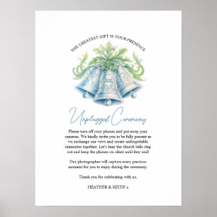Poster Mariage débranché aquarelle cloches en argent