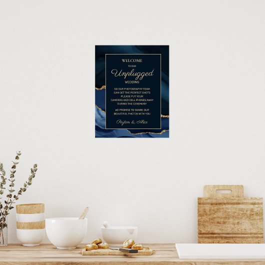 Poster Mariage débranché marbre bleu marine (Cuisine)