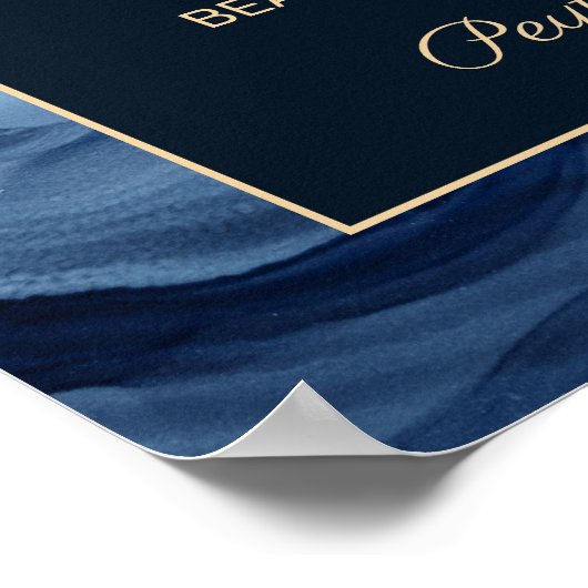 Poster Mariage débranché marbre bleu marine (Coin)