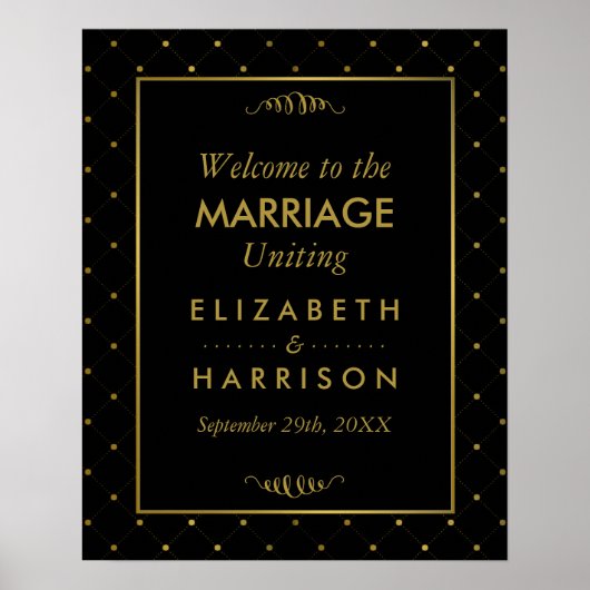 Poster Mariage d'effet Black & Gold moderne Accueil (Devant)