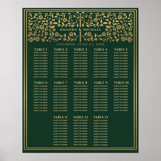 Poster Mariage d'épée médiévale verte (Devant)