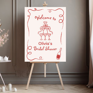 Poster Mariage dessiné à la main avec fantaisie rouge