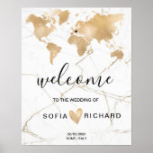 Poster Mariage Destination World Map Gold Removable Heart (Devant)