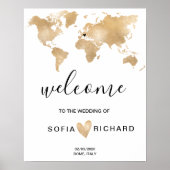 Poster Mariage Destination World Map Gold Removable Heart (Devant)