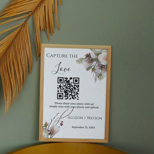 Poster Mariage d'hiver Capture d'amour Code QR photo mari