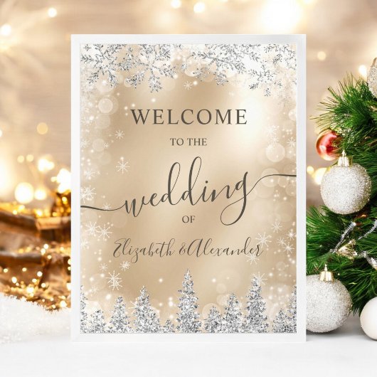 Poster Mariage d'hiver de Noël en pin d'argent