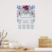 Poster Mariage d'hiver Floral Neige Bleu Seating Chart (Cuisine)