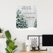 Poster Mariage d'hiver Pins Arbres Neige Étincelles Poste (Bureau à domicile)