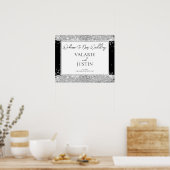 Poster Mariage d'hiver Silver et Parties scintillant noir (Cuisine)