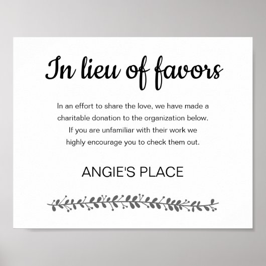 Poster Mariage Don de Charité Au Lieu De Faveurs (Devant)
