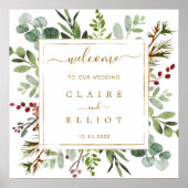 Poster Mariage d'or de Noël botanique Carré de bienvenue (Devant)