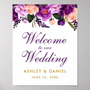Poster Mariage d'or floral violet ultra violet