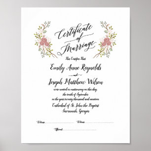 Poster Mariage du certificat de mariage moderne Keepsaké