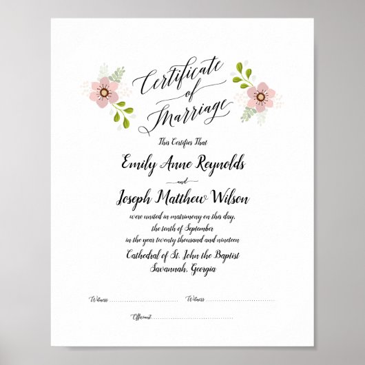 Poster Mariage du certificat de mariage moderne Keepsaké (Devant)