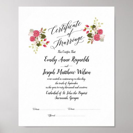 Poster Mariage du certificat de mariage moderne Keepsaké (Devant)