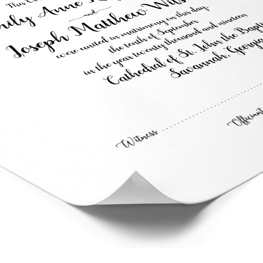 Poster Mariage du certificat de mariage moderne Keepsaké (Coin)