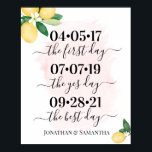 Poster Mariage du jour meilleur Date Oui Jour Citron rose<br><div class="desc">Changez les dates et les noms des couples à la conception, pour une personnalisation supplémentaire (couleur de police, style de police, supprimer ou déplacer des éléments, changer d'autre libellé), cliquez sur personnaliser, faites défiler vers le bas et cliquez sur le lien "Editer à l'aide de l'outil de conception". ** Veuillez...</div>