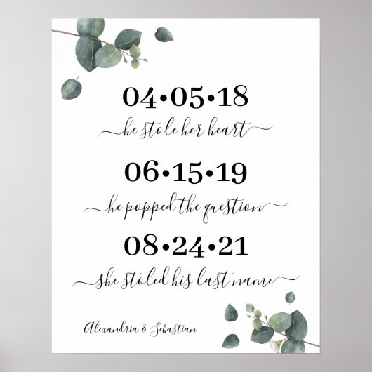 Poster Mariage du jour meilleur Eucalyptus Date Oui Jour (Devant)