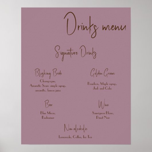 Poster Mariage du menu Boissons (Devant)