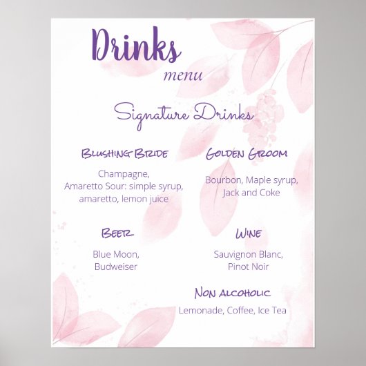 Poster Mariage du menu Boissons (Devant)