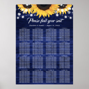 Poster Mariage du tournesol bleu de la Marine Plan de tab