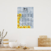 Poster Mariage Dusty Blue Sunflowers (Cuisine)